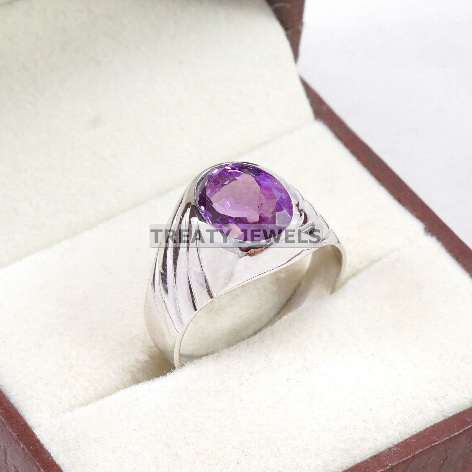 Amethyst Oval Cut Gemstone With 925 Sterling Silver Ring For Men's #A701 5