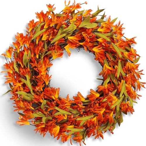 Fall Wreath 22 Inch Fall Wreaths for Front Door Orange forsythia Wreath with  2