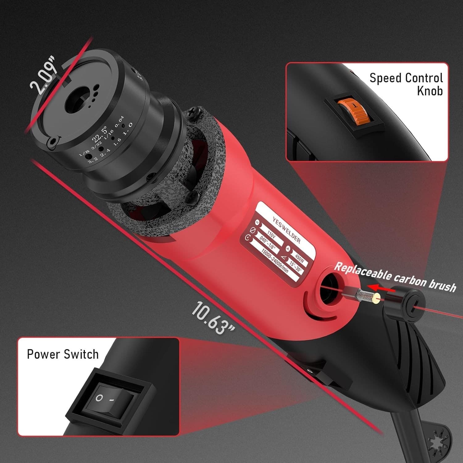 YESWELDER Tungsten Electrode Sharpener Grinder For TIG welding, Handheld Electri 3