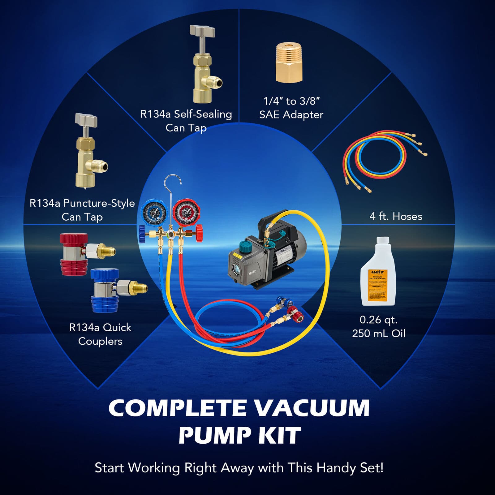OMT Combo 3.5CFM 1/4 HP Air Vacuum Pump HVAC Refrigeration AC Manifold Gauge Set 3