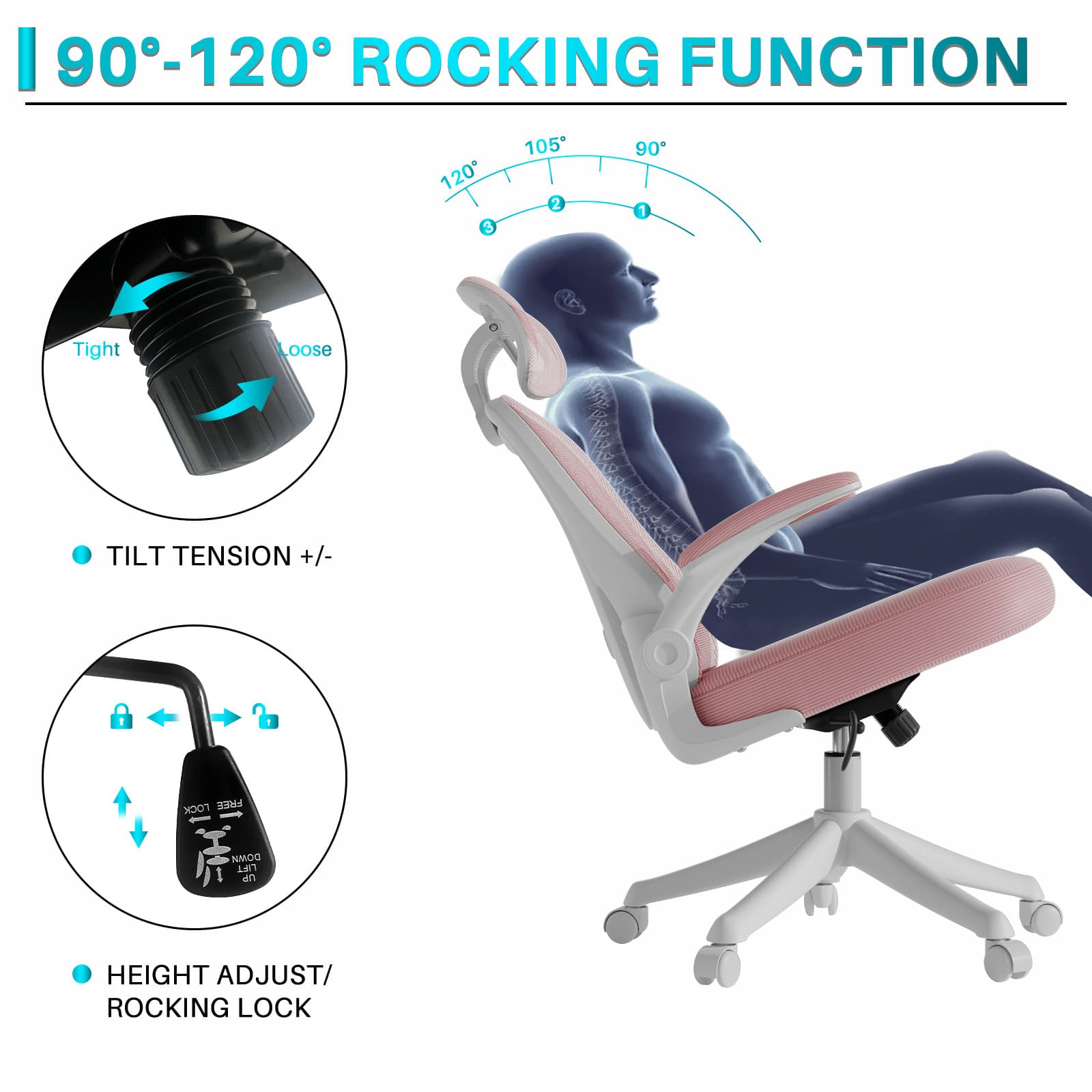 Pink Mesh Computer Office Chair High Back Ergonomic Desk Chair Swivel Chair 4