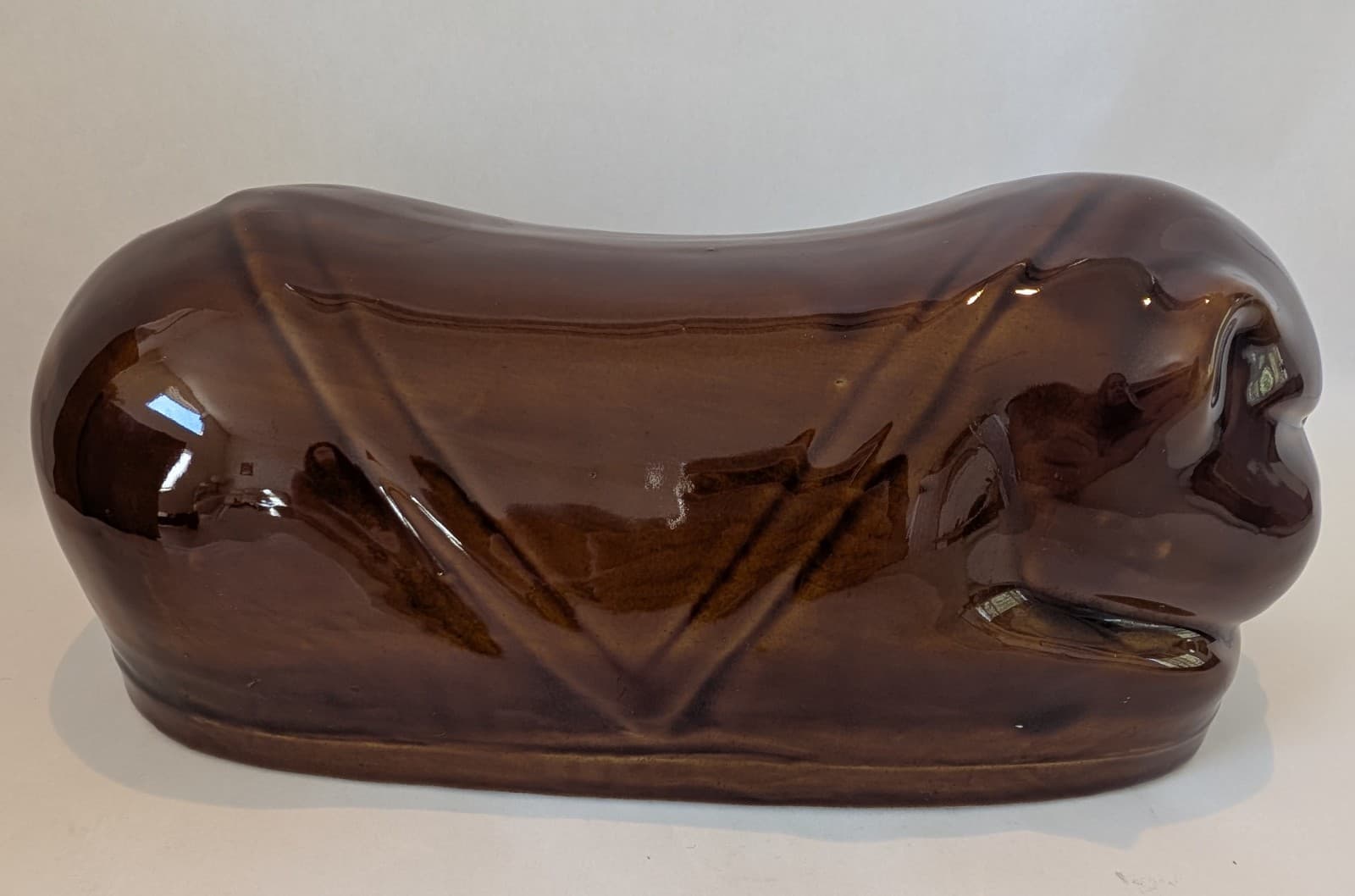 Vintage Ceramic Brown Cat Resting Bed Warmer Foot Warmer Headrest Chinese  4