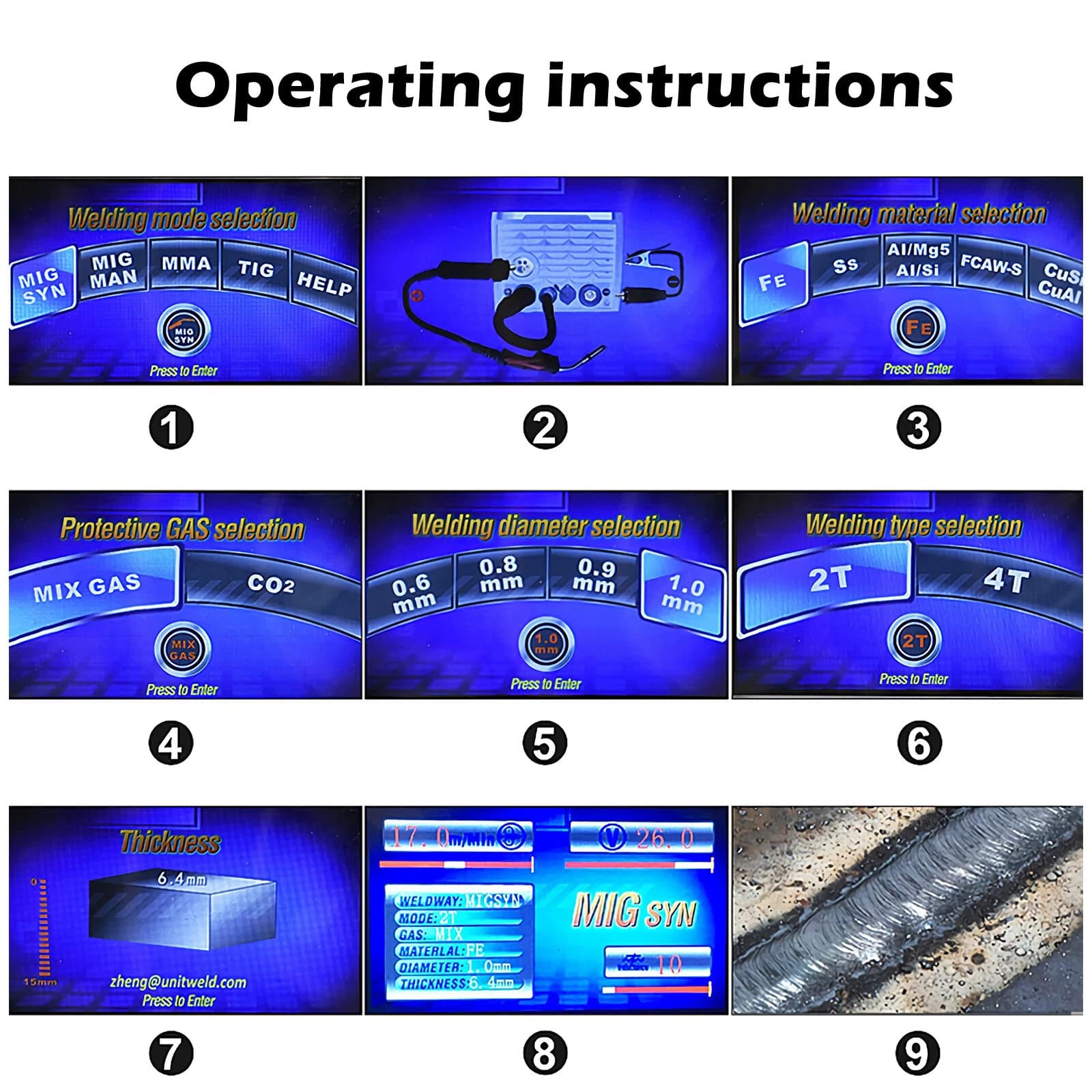 Dual Voltage 200A 5in1 Combi MIG Welder TIG MMA MIG IGBT Inverter for Alu,Steel 6