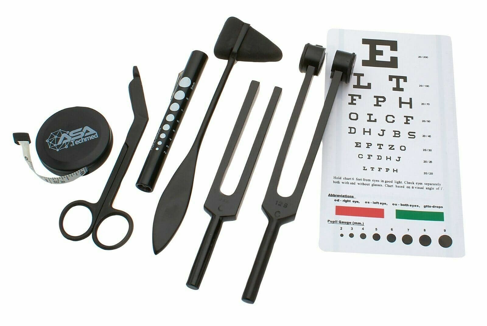 7pc Tactical Black Diagnostic Kit, Tuning Forks, Taylor Hammer, Bandage Scissors 4