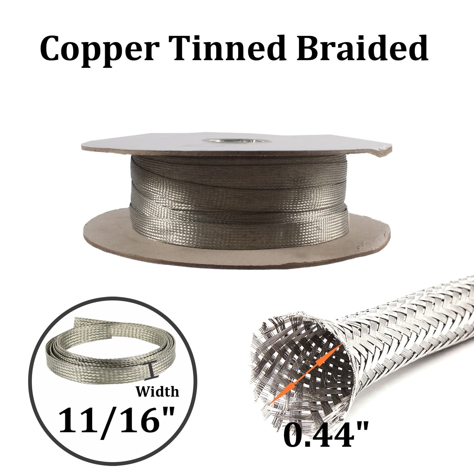 Wire Shielding Ground Straps Braided Copper Tinned Electrical Cable Sleeves Lot