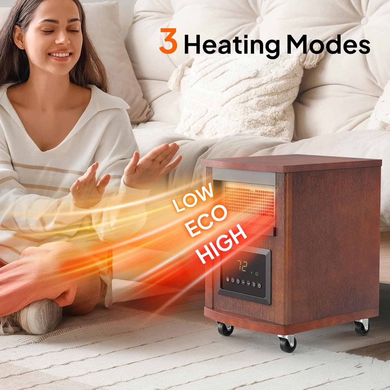 1500W Quartz Infrared Heaters, Electric Space Heater w/Remote Control and Wheels 5