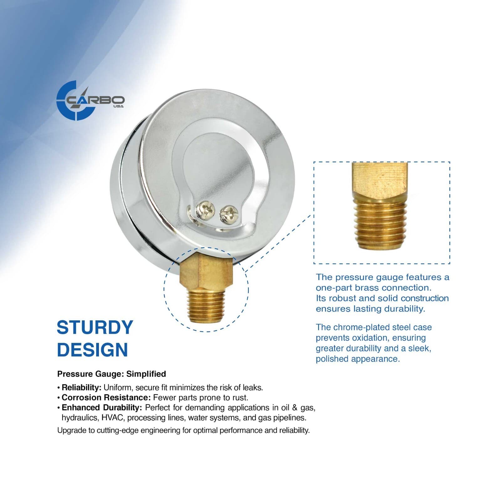 2-1/2" Dry Compound Vacuum Gauge Chrome Plated Steel Case Low Mnt -30Hg/+160psi 3