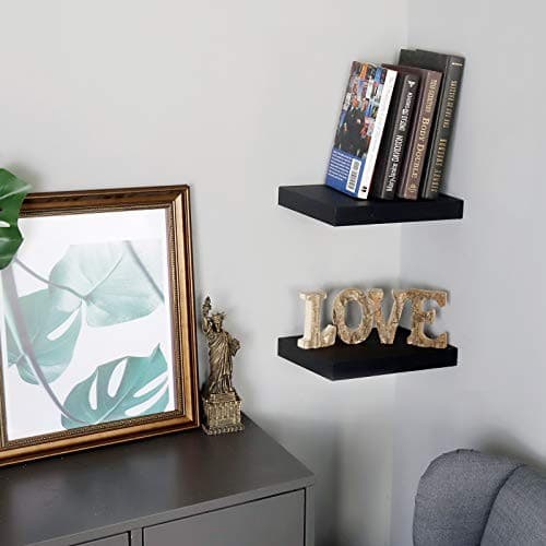  Set of 2 Floating Shelves Wall Mounted Shelf, for Home Decor 10 inch Black 3