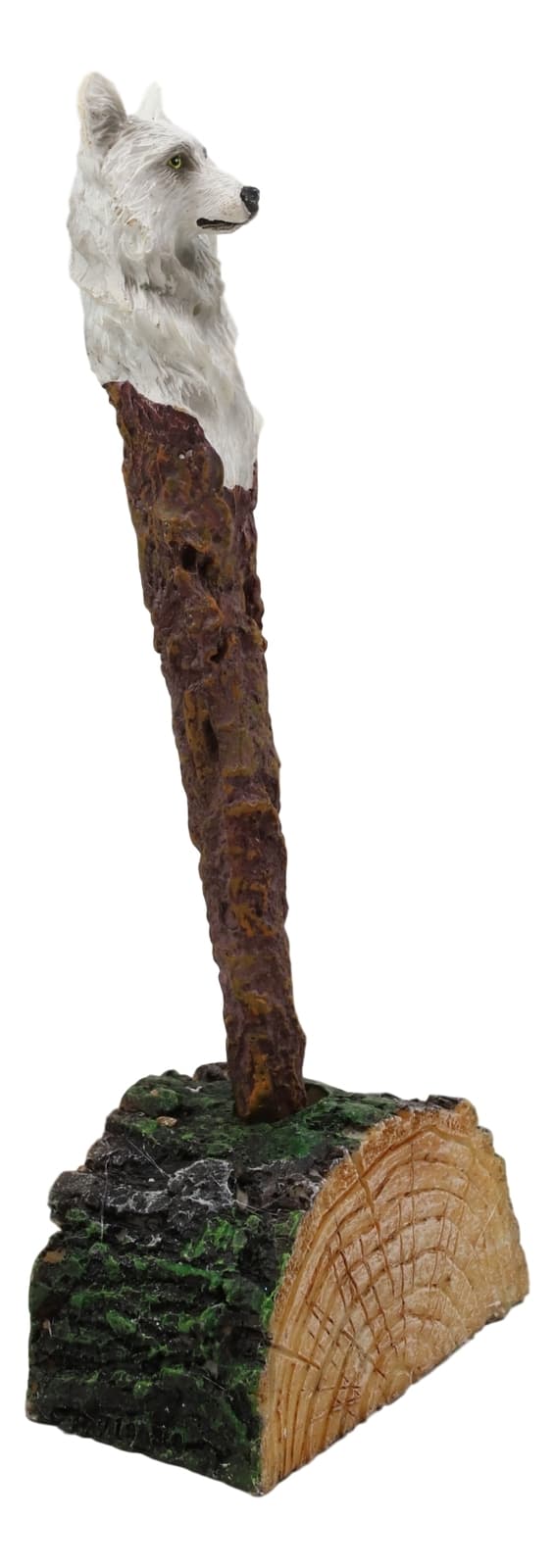Alpha White Wolf Hand Painted Pen With Rustic Tree Bark Holder Stand Figurine 3