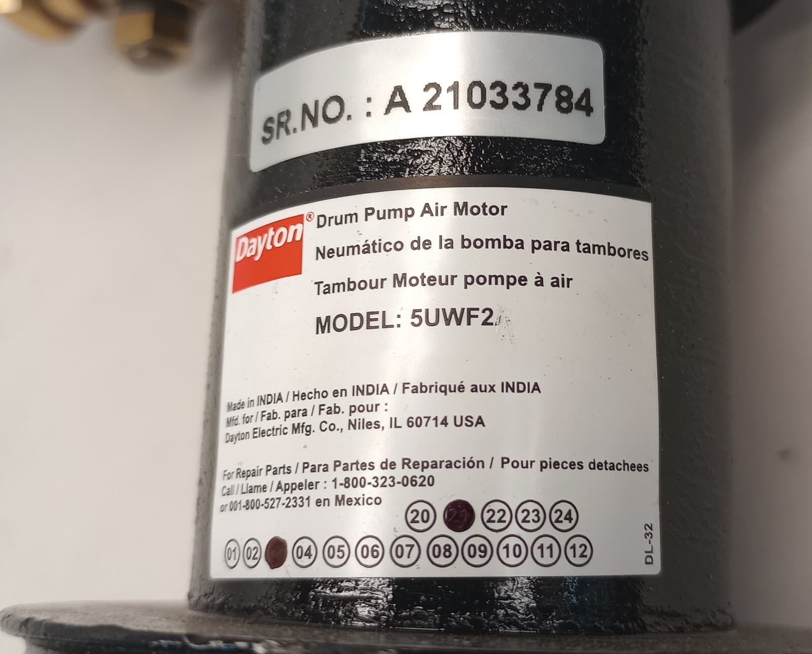 Dayton 5UWF2 Air Motor Drum Pump 0.36hp 1/8npt 90psi 8000rpm Air Operated 5