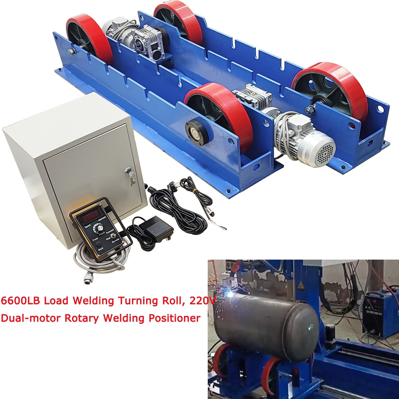 220V Electric Welding Tank Turning Rolls Positioner,6600LB Dual Motor Driven 3