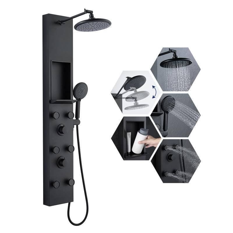 Shower Panel Tower System Adjustable Rainfall Shower Head 6 Body Jets Matte Blac 3