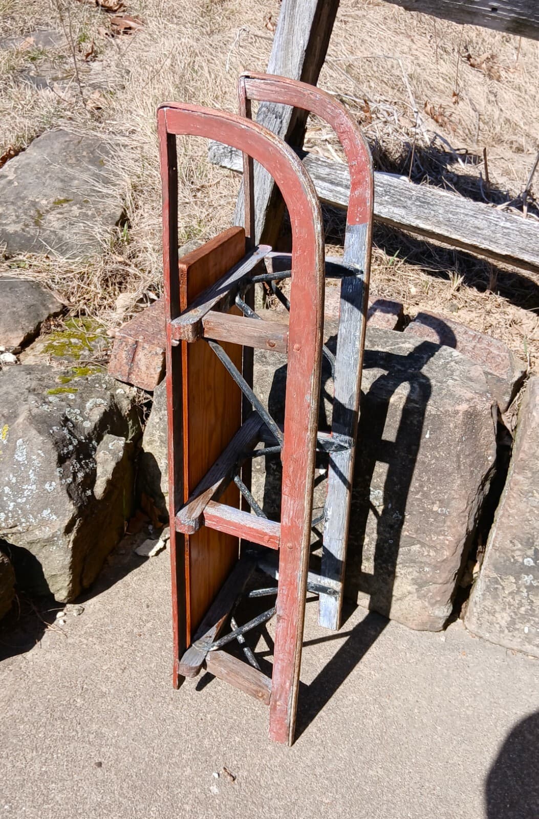 Antique Primitive Wooden Sled in Old Red Paint 1870s 3