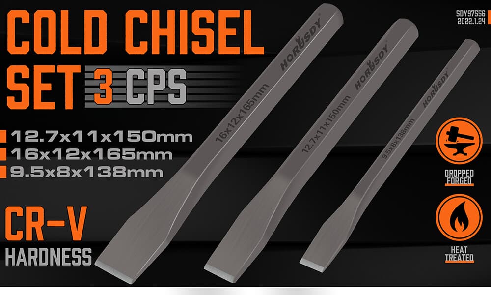 3-Piece Heavy Duty Cold Chisels Set 3/8 in 1/2 in 5/8 in CR-V Heat Treated 2