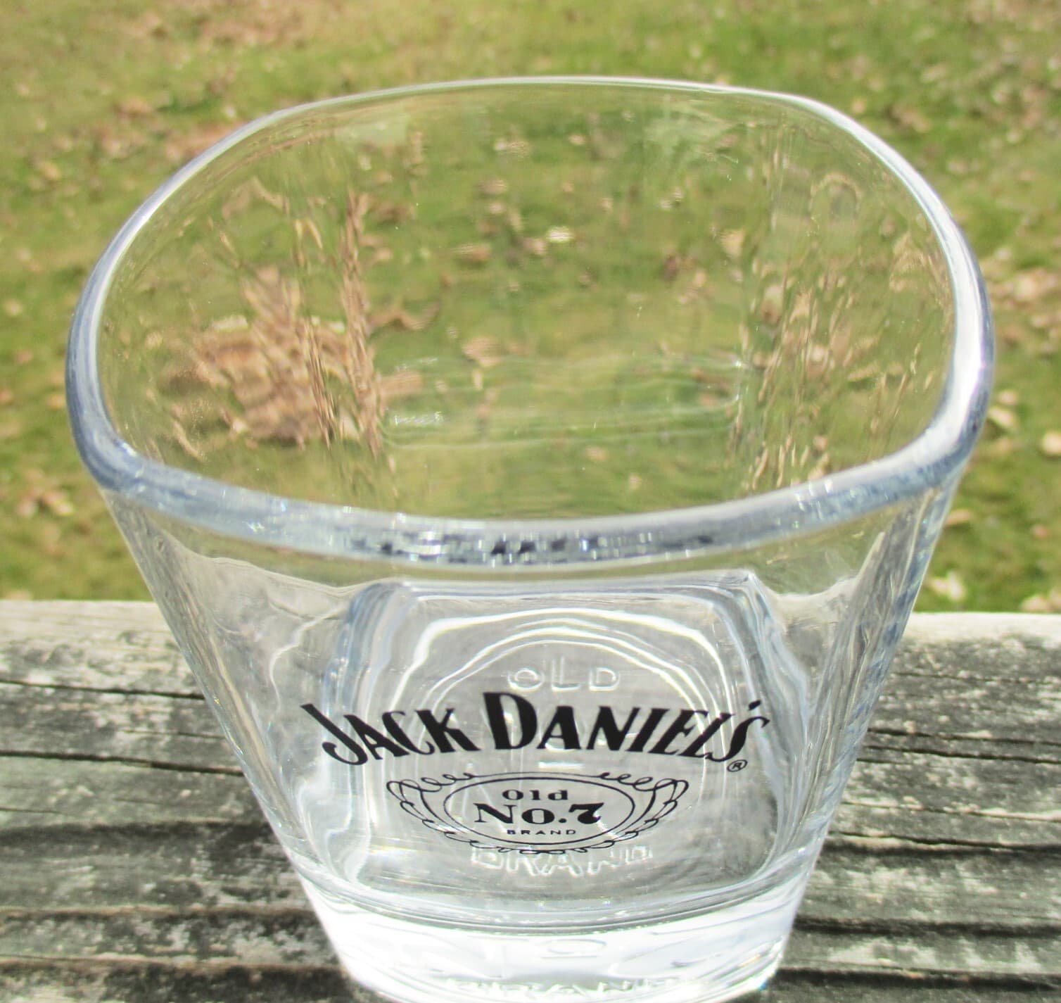 Jack Daniels Old No. 7 Whiskey Square Rocks Lowball Cocktail Glass Embossed Base 3
