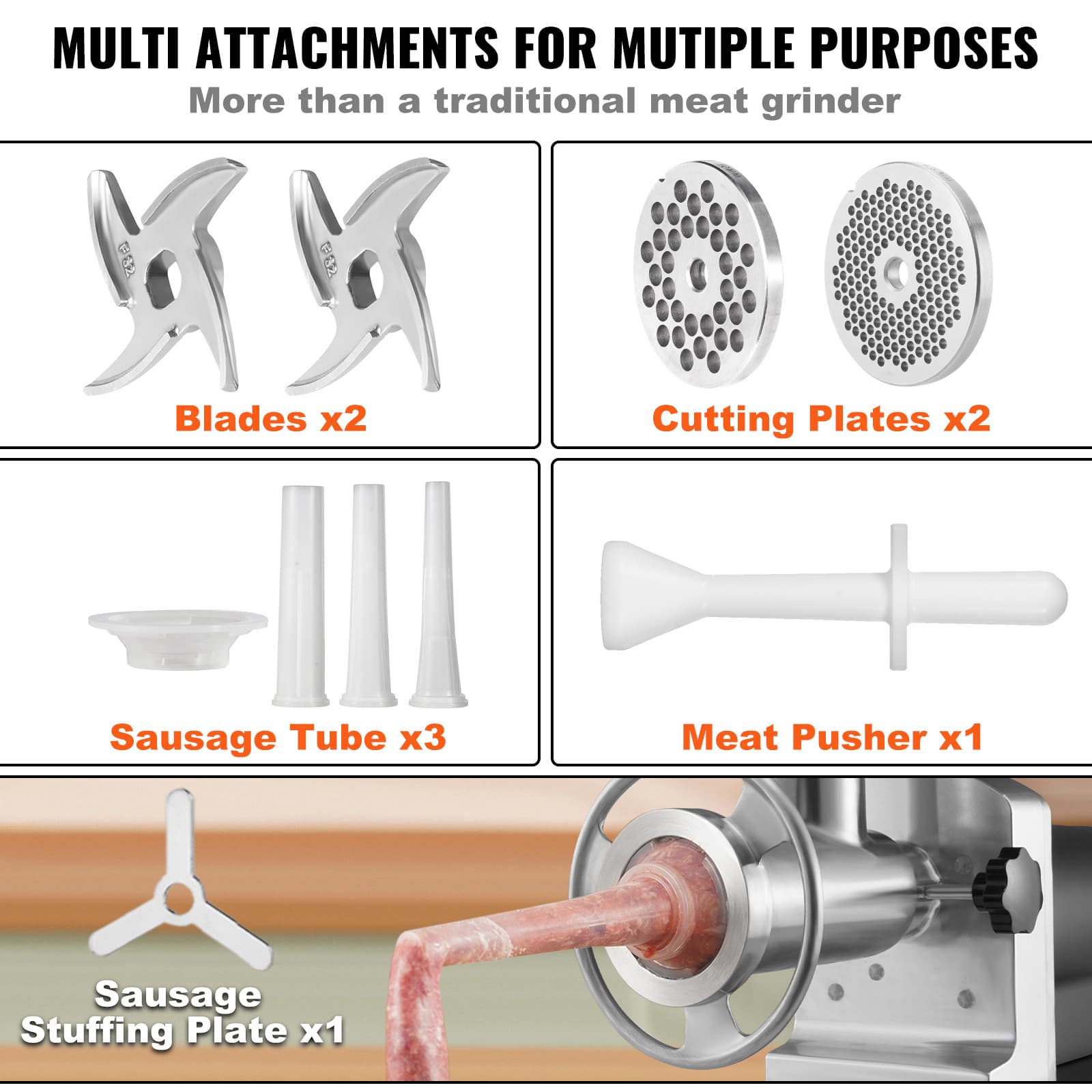 Commercial 992Lb/H Electric Meat Grinder Heavy Duty 1100W Sausage Stuffer Maker 4