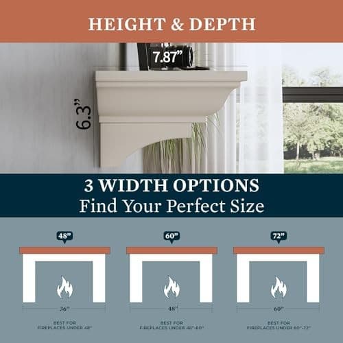 60 Inch Rustic Fireplace Mantel Surround Frame, Wooden Mantle for Living Room,  6