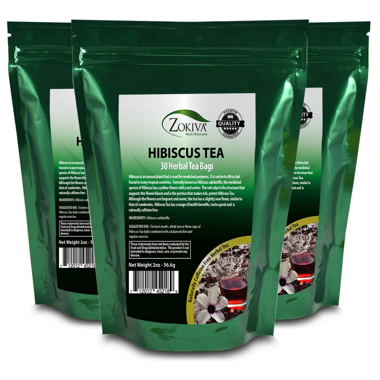 Hibiscus Tea Bags 3-Pack (90 Bags) All-Natural Caffeine-Free Hibiscus Flower Tea 2