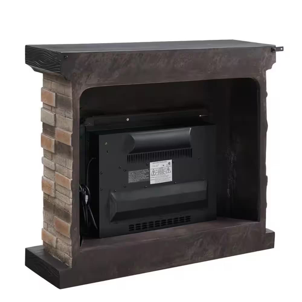 40 In. Tan Freestanding Faux Stone Infrared Electric Fireplace with Mantel 4