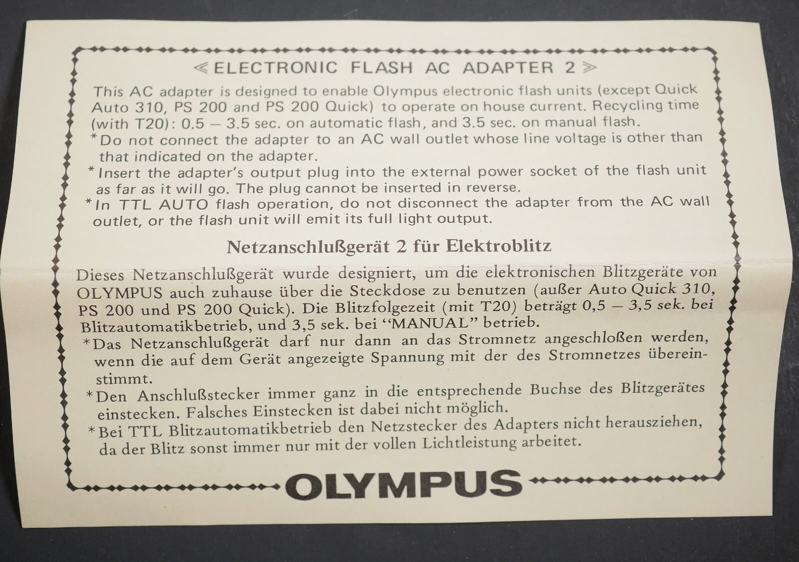 Olympus OM Electronic Flash AC Adapter 2  Pristine Condition! 6