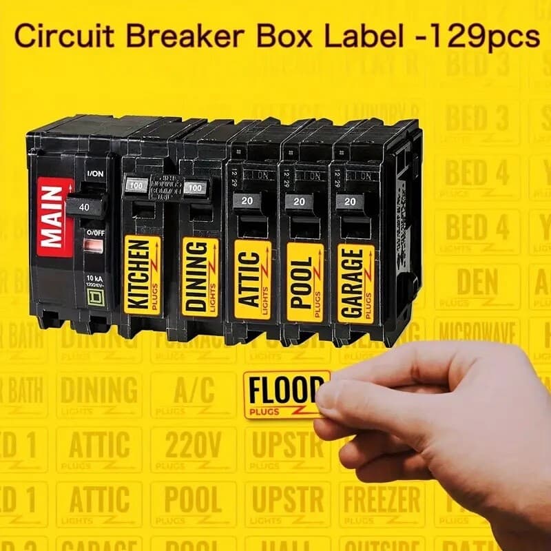 1-set 129pcs Circuit Breaker Box Labels, Conspicuous Identification Weatherproof 3