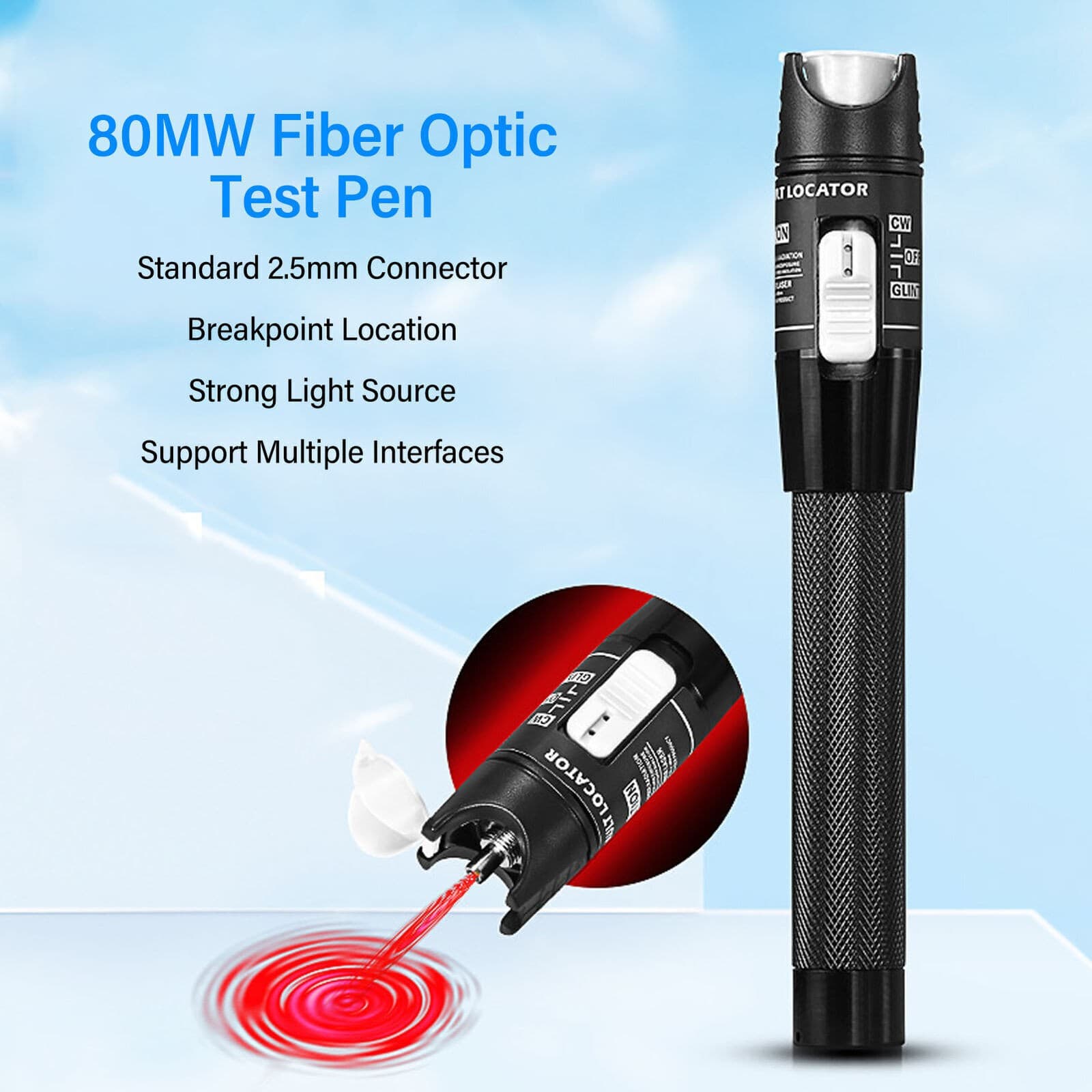 80MW Fiber Optic Test Pen 80km Visible Fault Detector Non Contact Portable Fiber