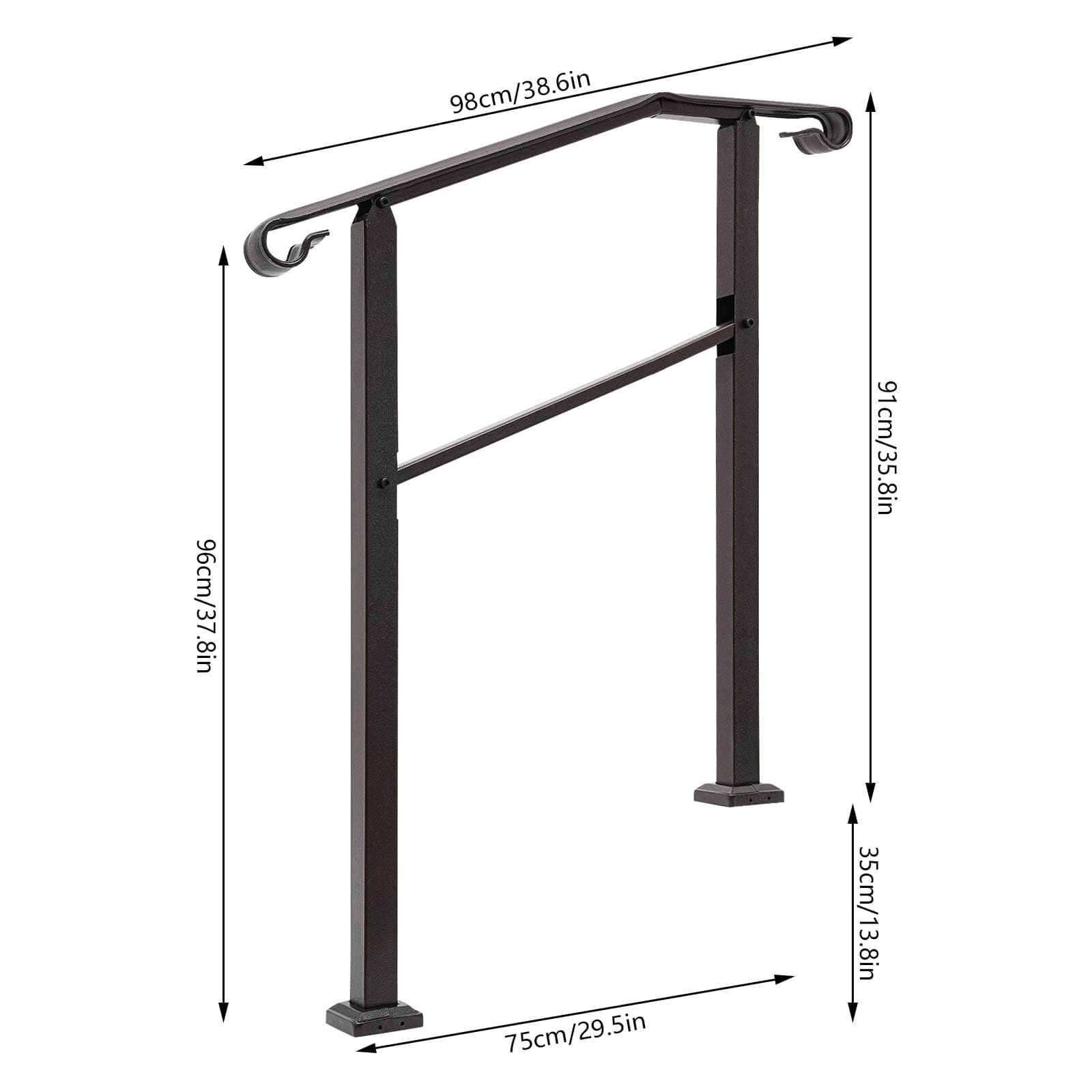 Handrail Stair Railing Staircase Handrail  3-Step for Indoor/Outdoor Dark Brown 6