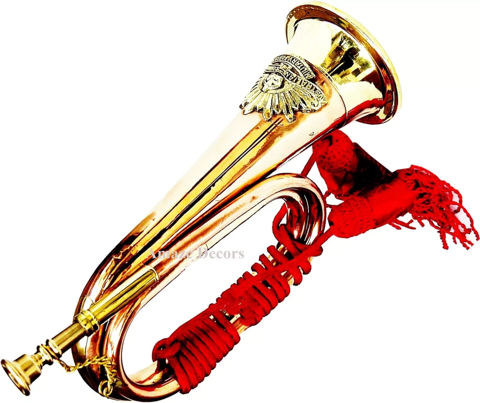 Brass Bugle With Red Rope Tassel Australian Military Forces Copper Plated Horn 2