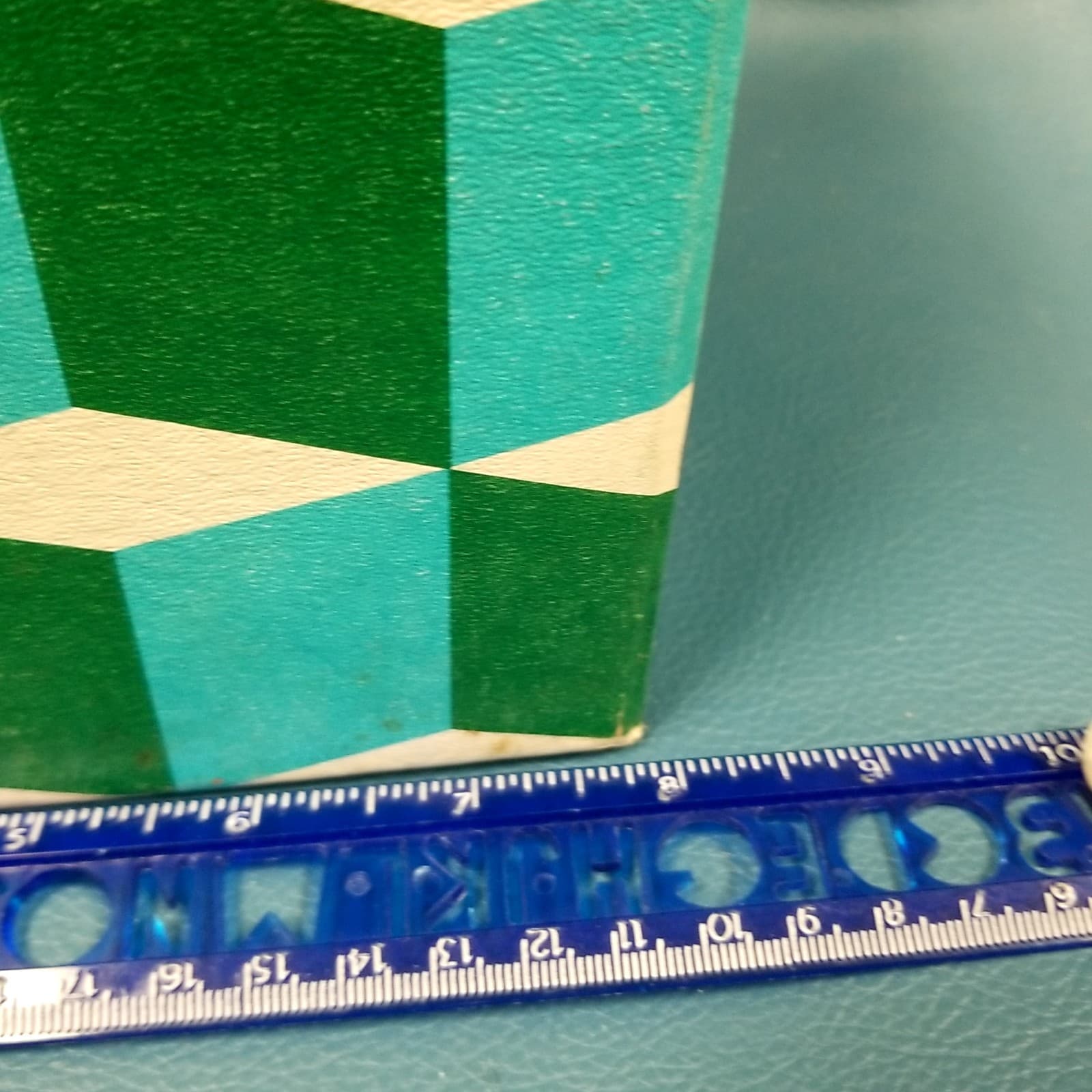 VTG Amberg Platter-Pak #740 7" Record tote Green/Turquoise Stacked Cube Pattern  6