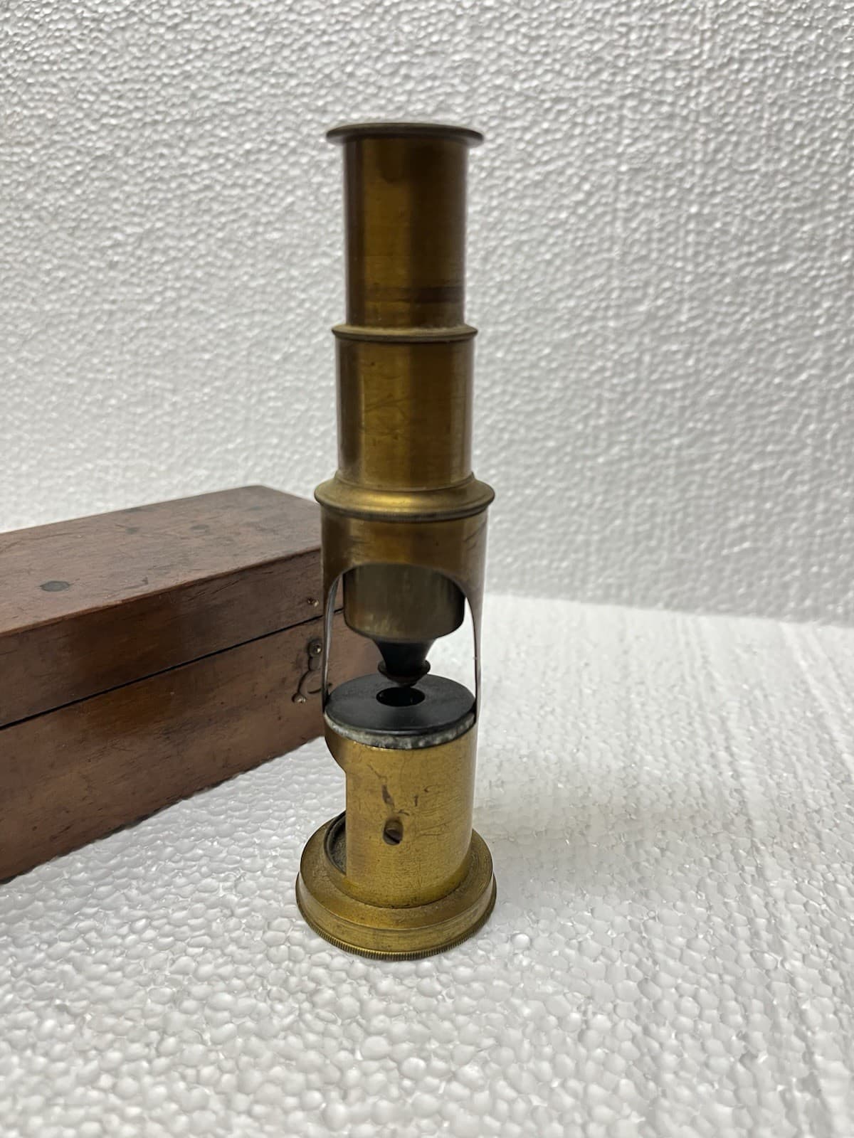 Vtg 1930s English Brass Scientists Field Microscope/ With Solid Boxwood Case 3