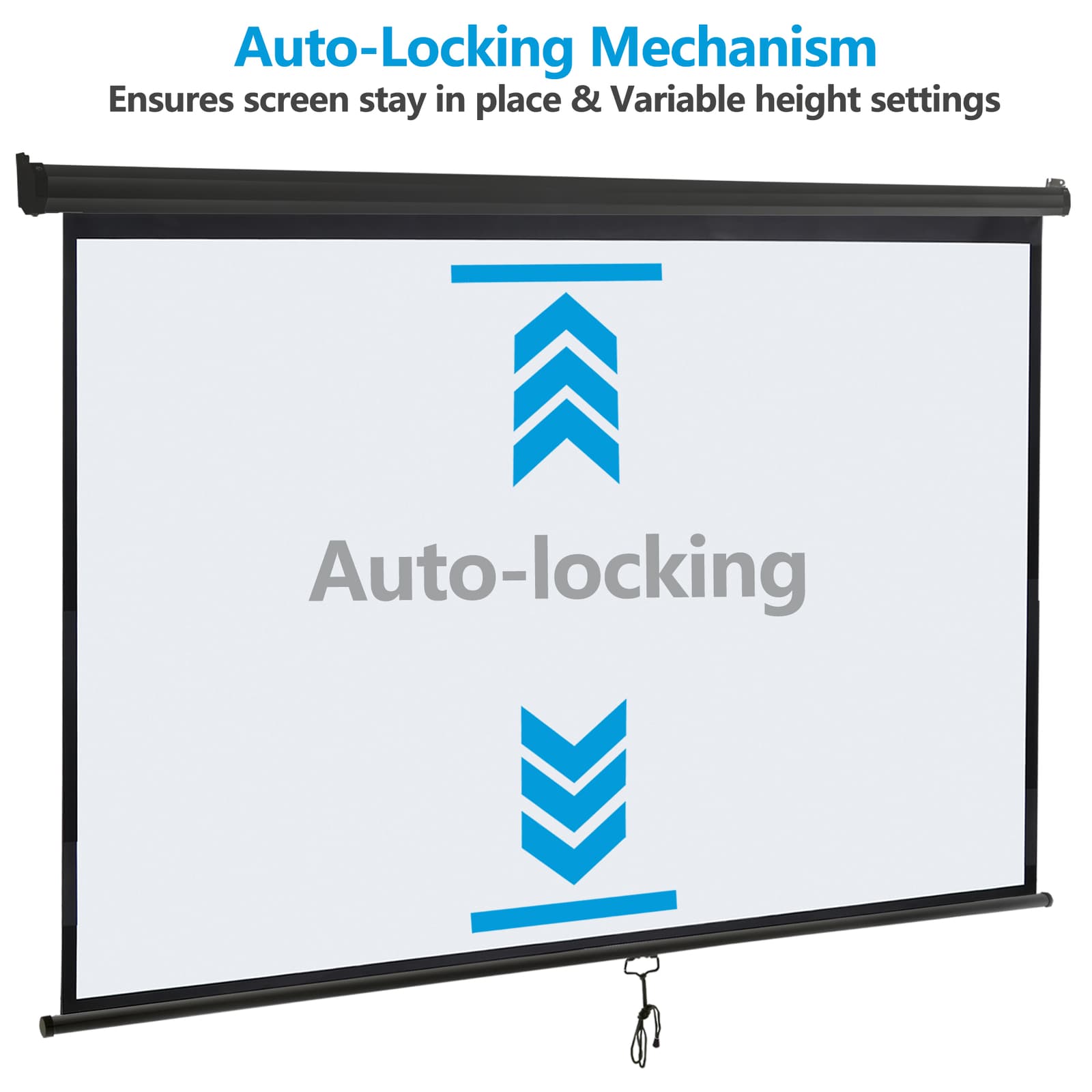 100 Inch Projection Screen 16:9  Projector Movies Screen Manual Pull Down Black 3