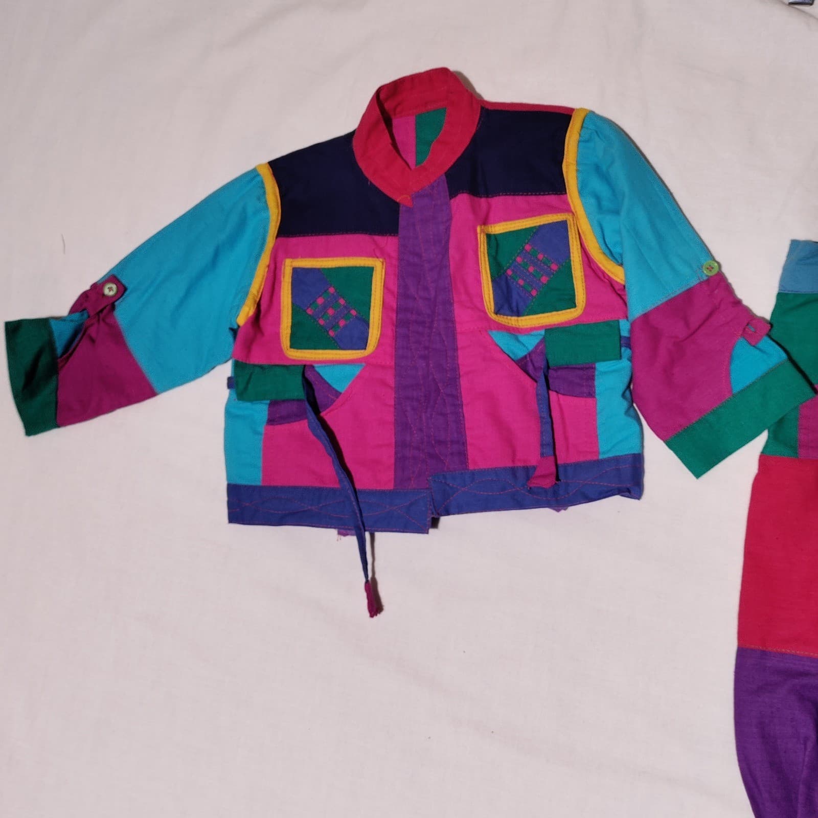 Vintage Kids Patchwork Outfit Set Jacket Overalls Bright Unique See Measurements 3