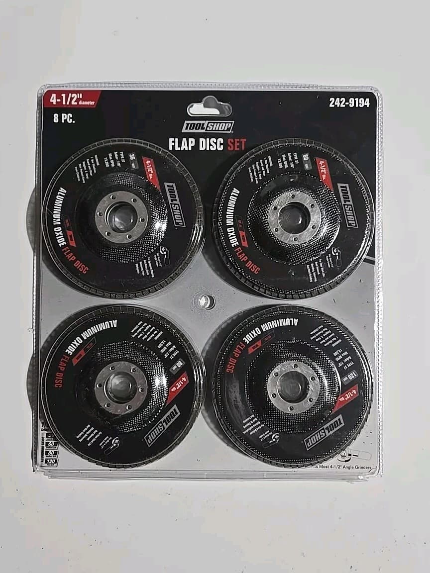 Flap Disc Set 4.5" Typ.27 - 7/8" Arbor 36-60-80-120 Grits - 8 Pack NEW