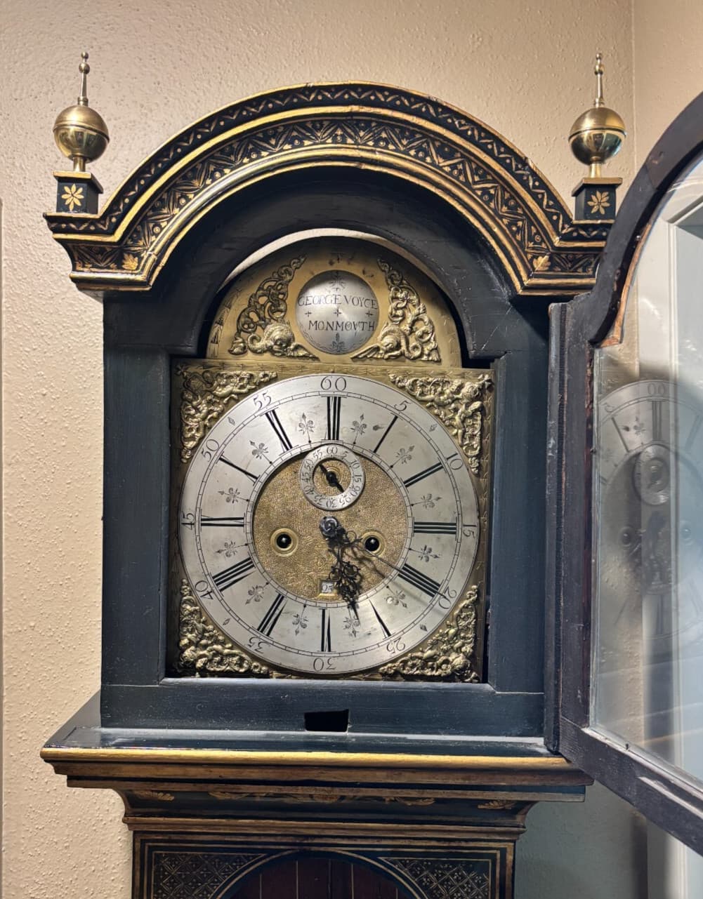 Tall Grandfather Clock George Voyce Monmouth Wales Antique 1700s Chinoiserie 3