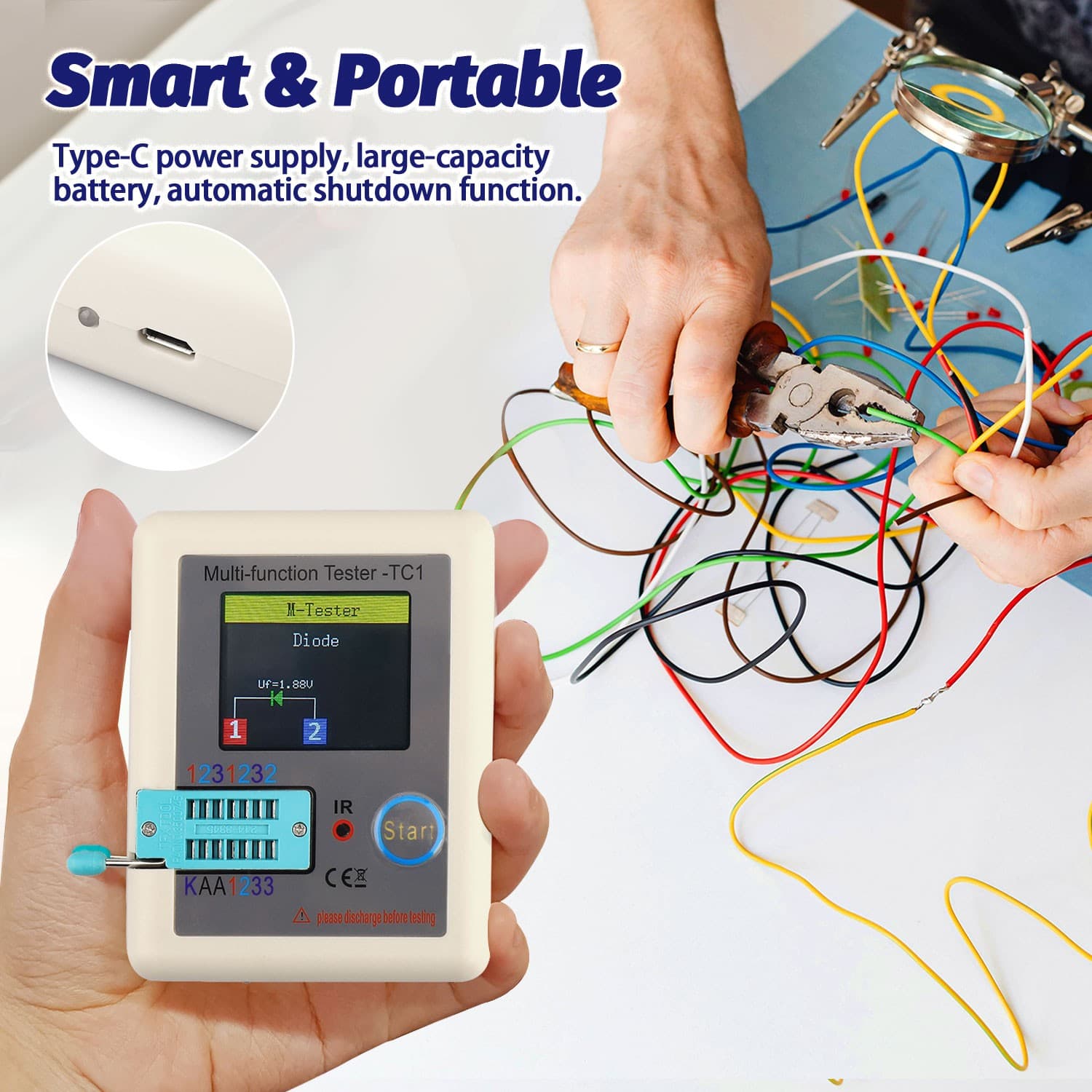 LCR-T1 Transistor Tester TFT Screen Diode Triode Capacitance Meter PNP NPN FET 6