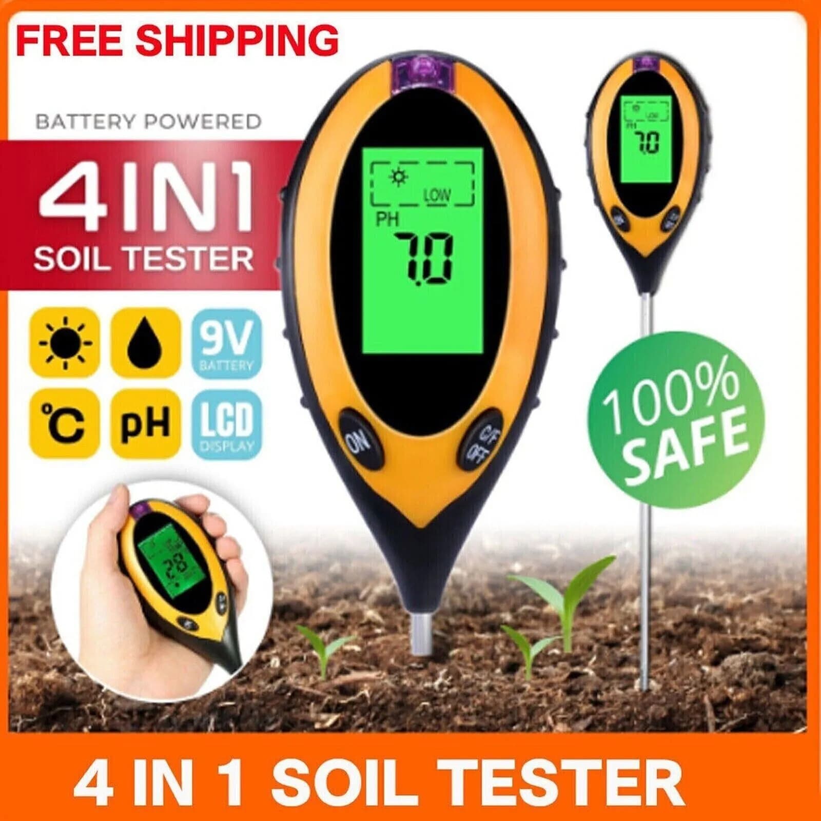 LCD Digital PH Soil Tester Water Moisture Temperature Sunlight Test Meter Plant