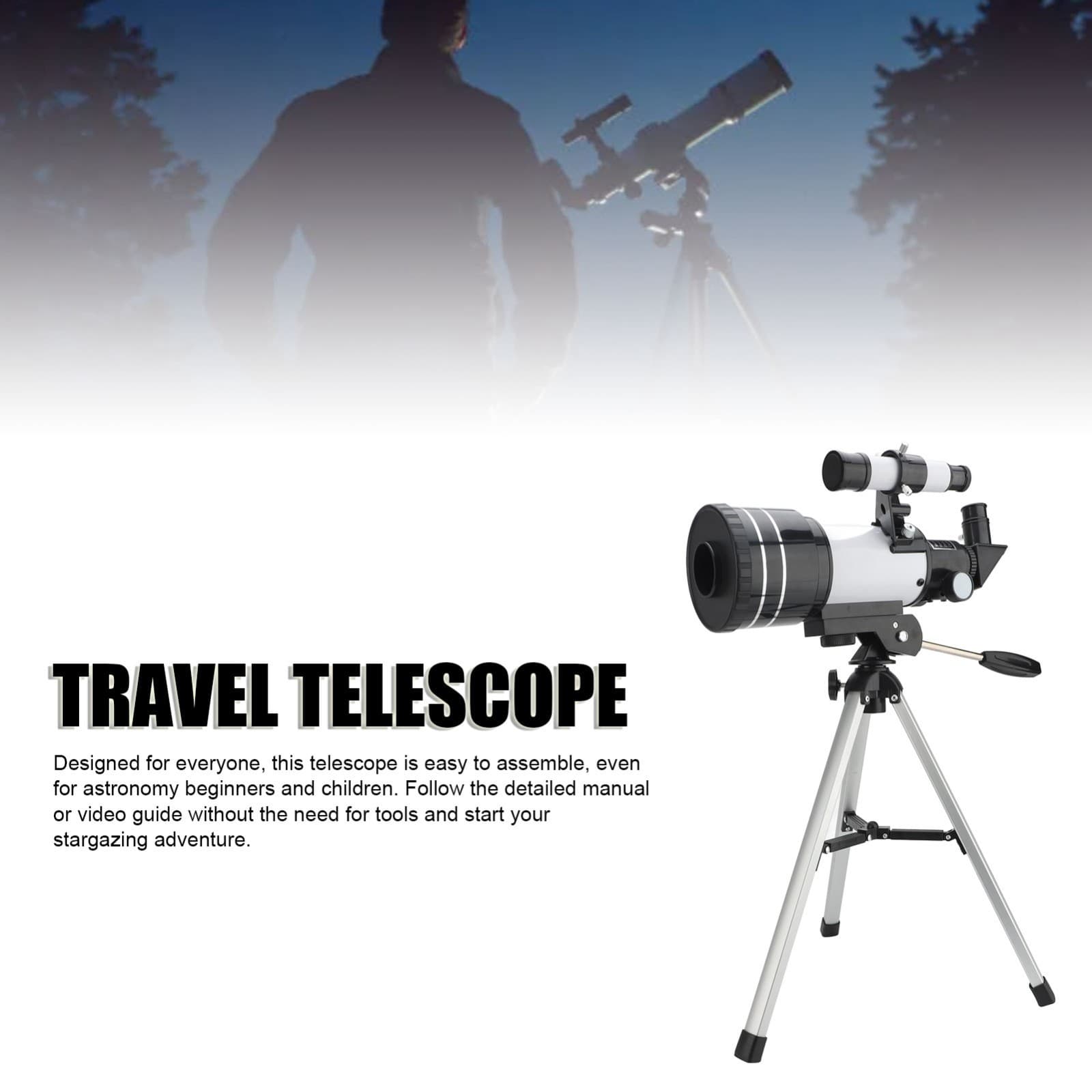 Beginners Astronomical Telescope 70mm Aperture 300mm F Length for Adults Travel 3