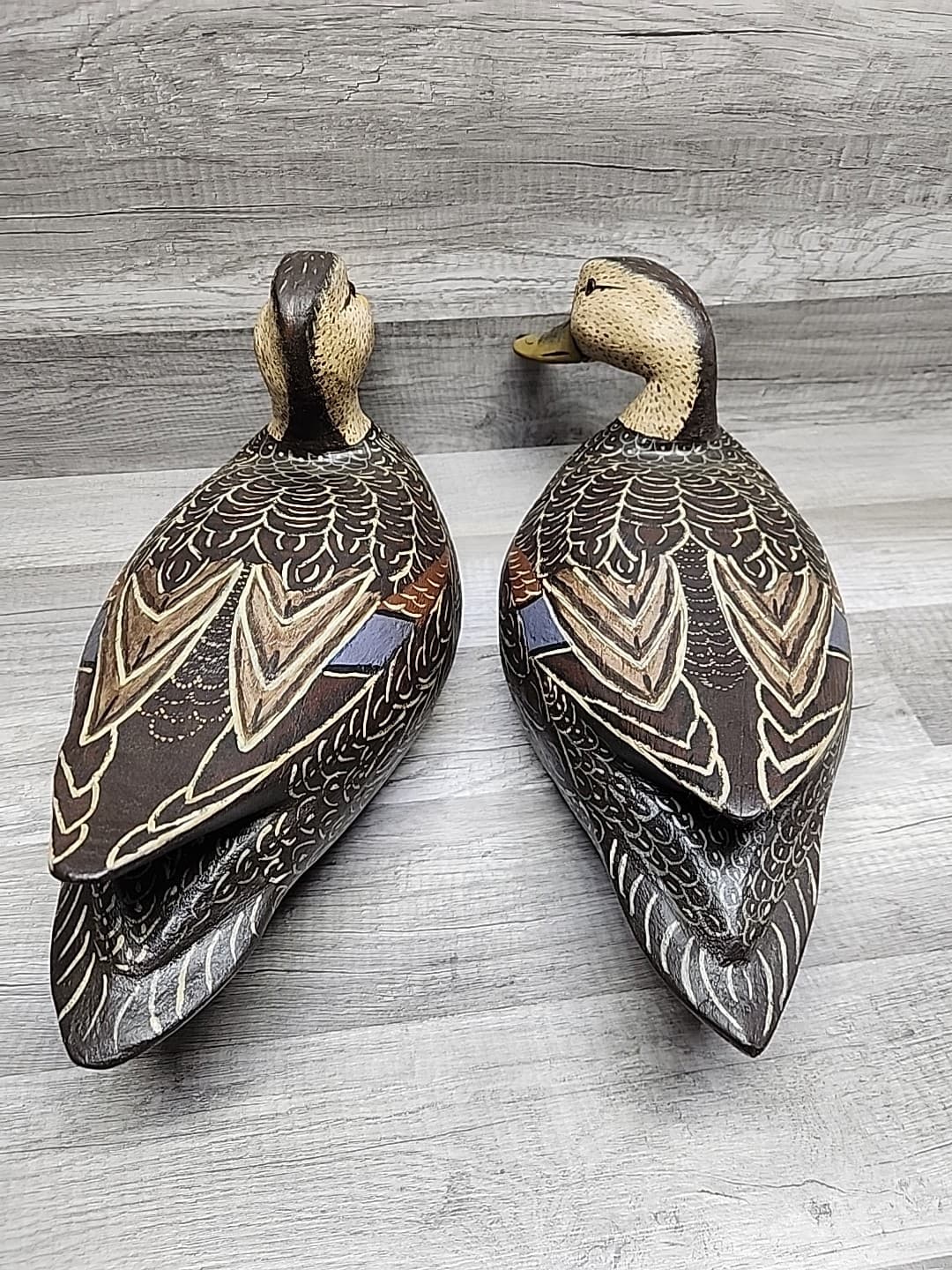 Vintage Hand Carved & Painted Black Duck Wood Duck Decoy Pair Wisconsin  5