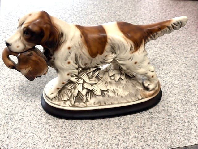 Vintage Springer Spaniel Setter Duck Hunting Dog Statue Signed M. Takai H125B73