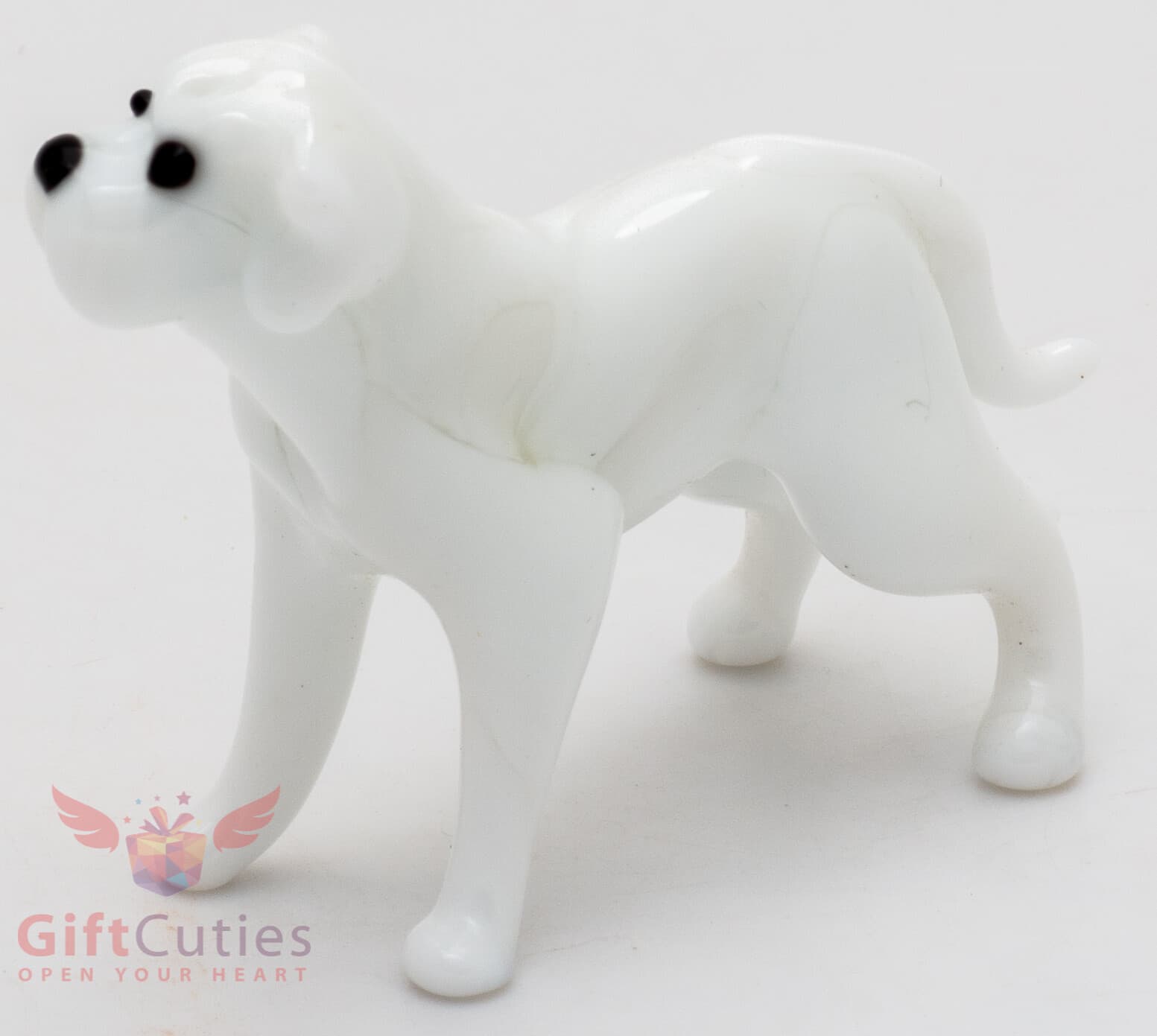 Art Blown Glass Figurine of the white American Bulldog dog 2