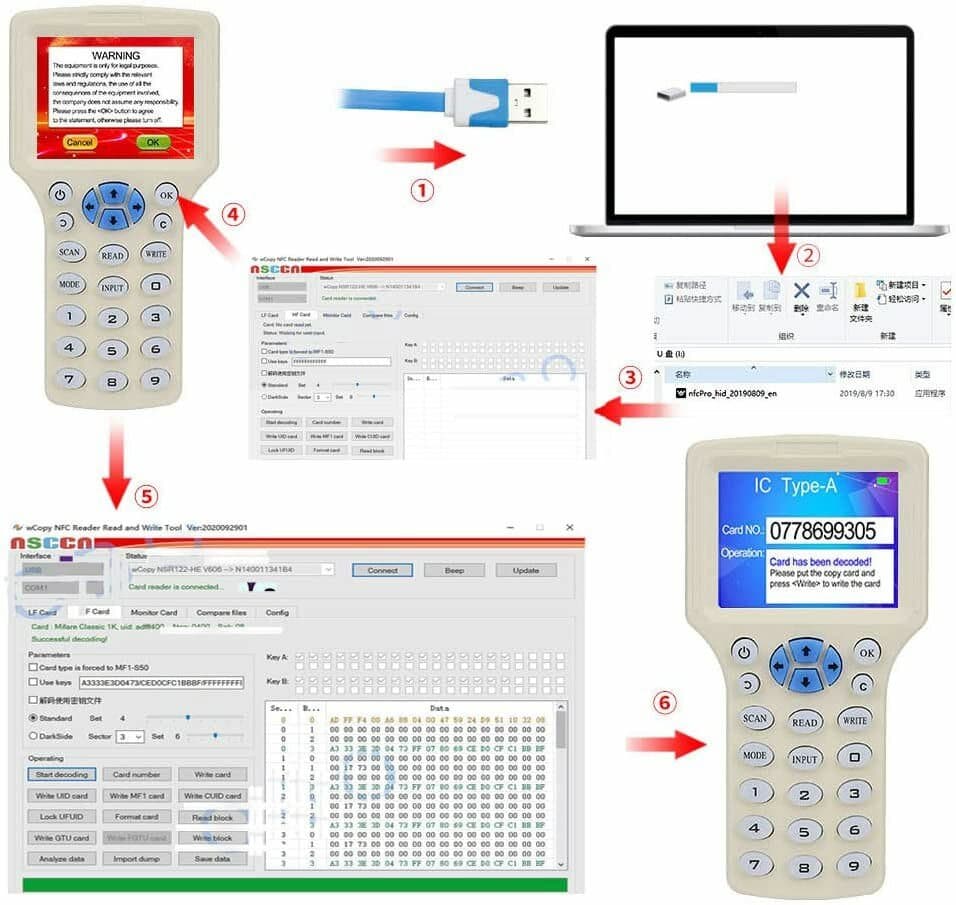 10 Frequency NFC Smart Card Reader Writer RFID Copier Duplicator 125KHz 13.56MHz 4