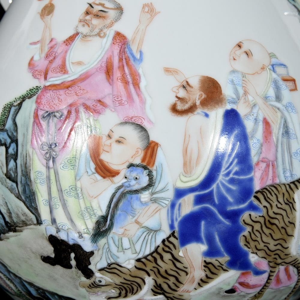 29CM Yongzheng Signed Old Chinese Colour Enamel Zun Vase W/luohan Buddha U1361 6