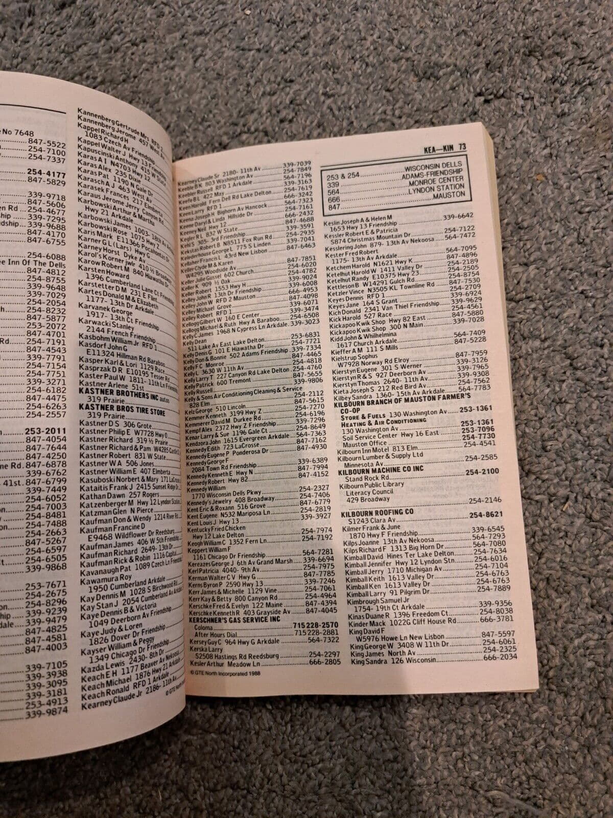 GTE October 1988 Wisconsin Dells Wisconsin Directory Adams Mauston Lake Delton 6