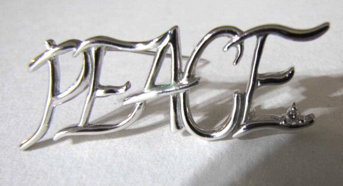 Modernist Sterling Silver Peace Cut Out Pin Open Silver Work Diamond Chip Signed 2