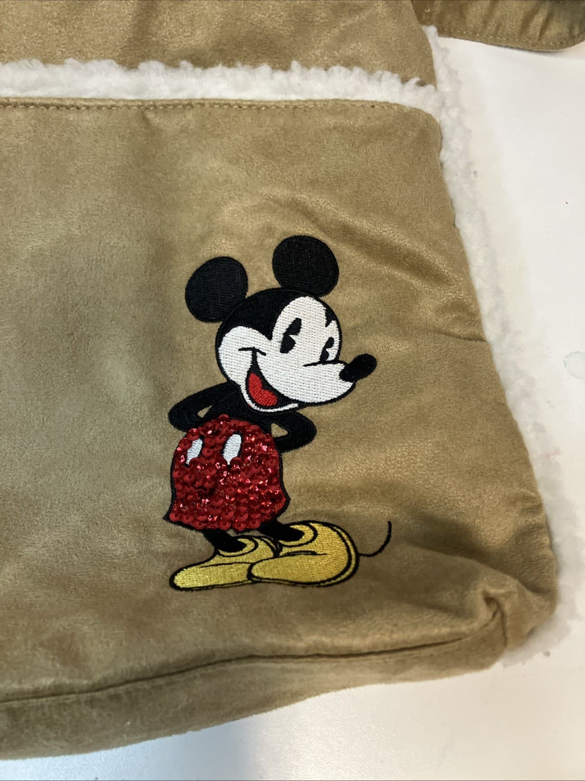 Disney Tan Beige Suede Crossbody Shoulder Bag Mickey Mouse 2009 2