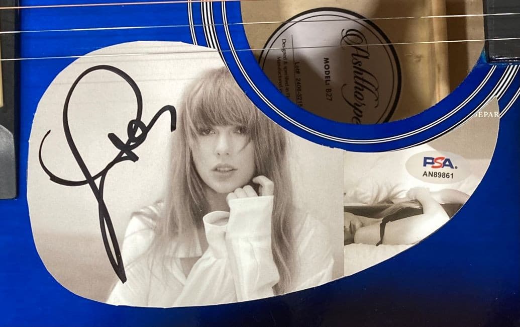 T Swift Signed 41" Totured Poets Department Blue Acoustic Guitar PSA Holo 2