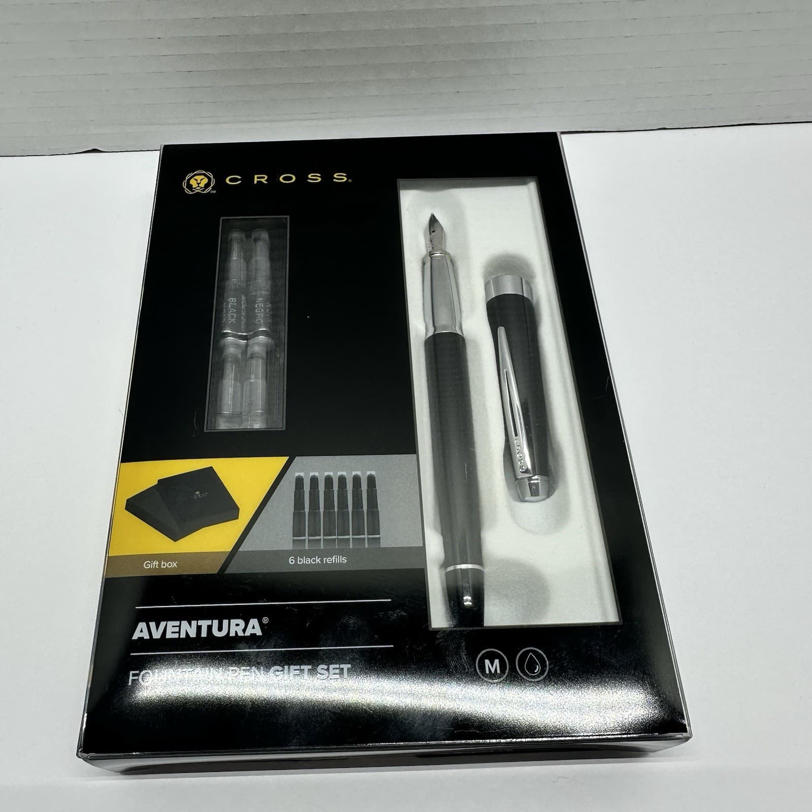 Cross Aventura Fountain Pen Gift Set Onyx Black with 6 Cartridges 2020 New 2