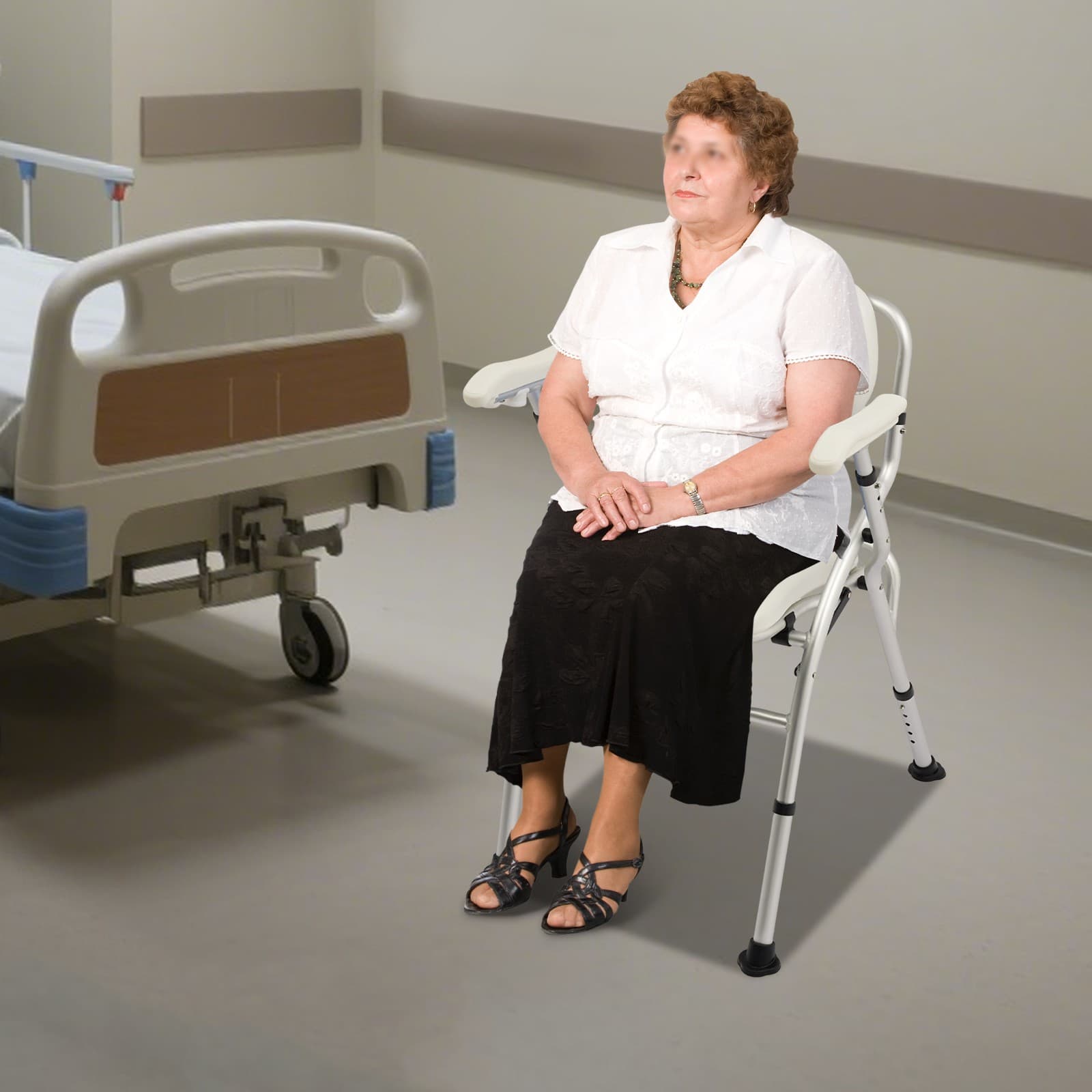 Bedside Shower Chair Commode Chair w/ Backrest & Armrests Height Adjustable 6