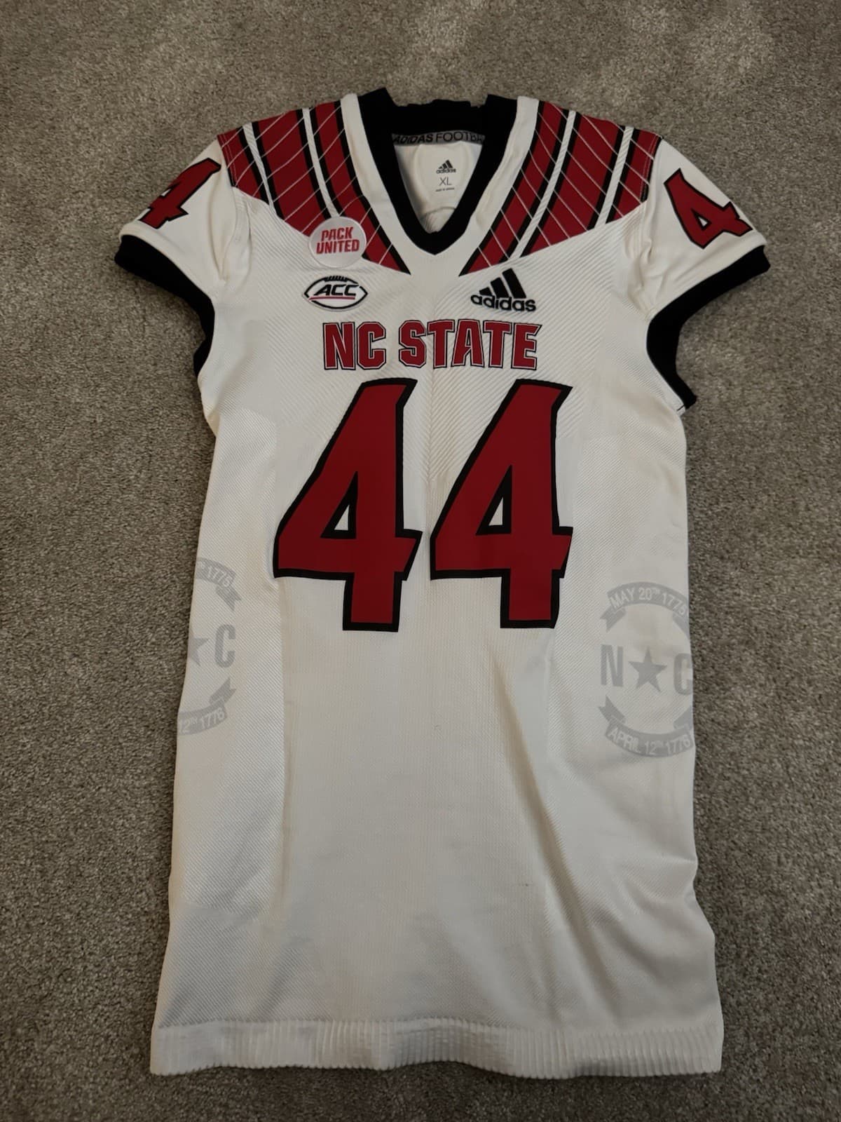 adidas NC State Wolfpack Football Game Worn Away White Jersey