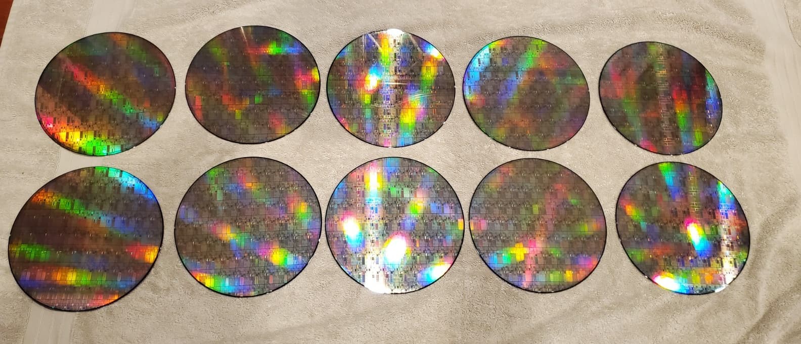 10 PC Lot 200mm 8" Semiconductor Silicon Wafers Same IC Chip Lithographic Litho 2